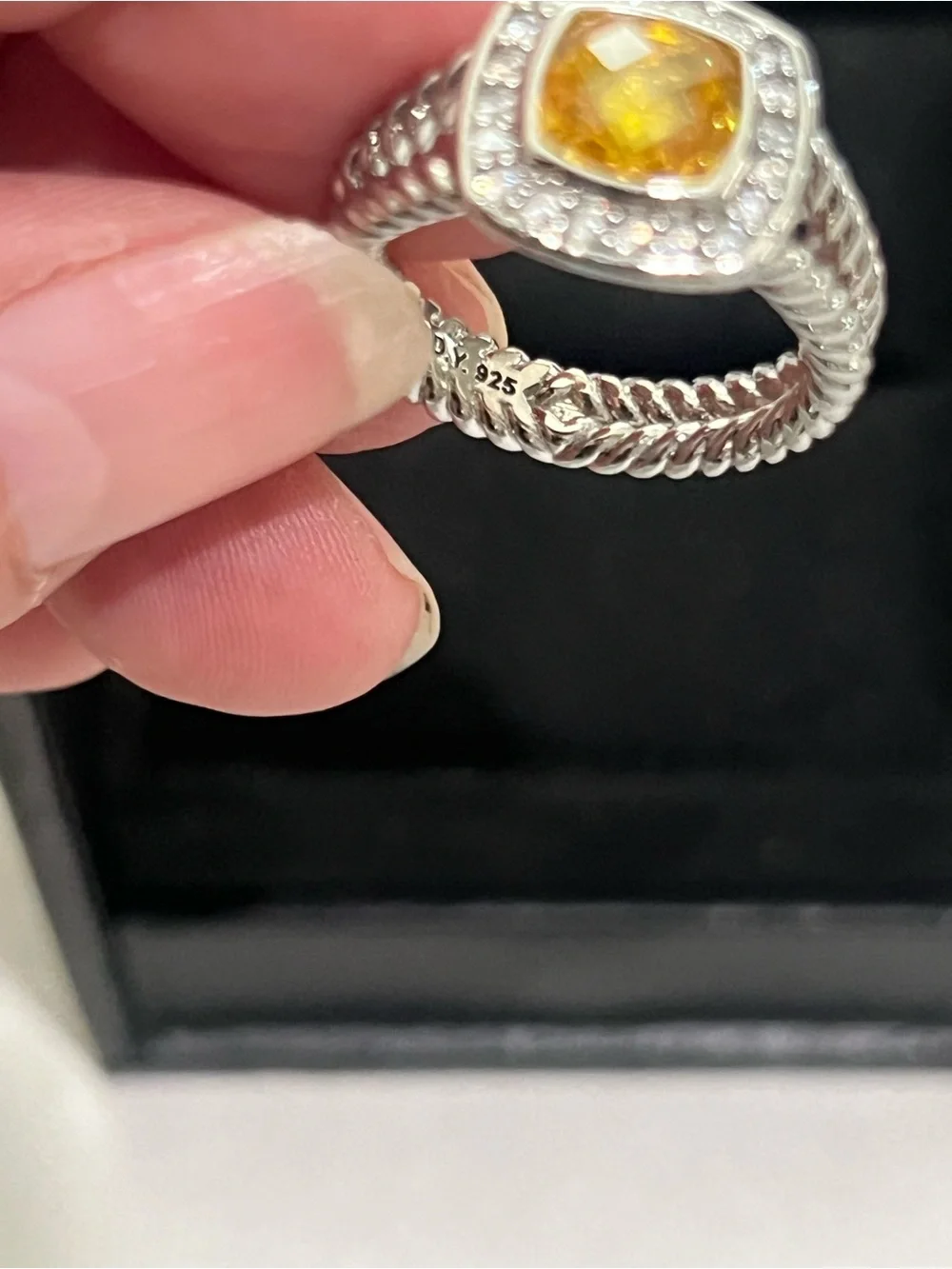 David Yurman Petite Albion Ring with Citrine and Diamonds Size 7